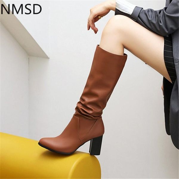 

boots 2021 winter women pleated mid calf block high heels snake print shoes, Black
