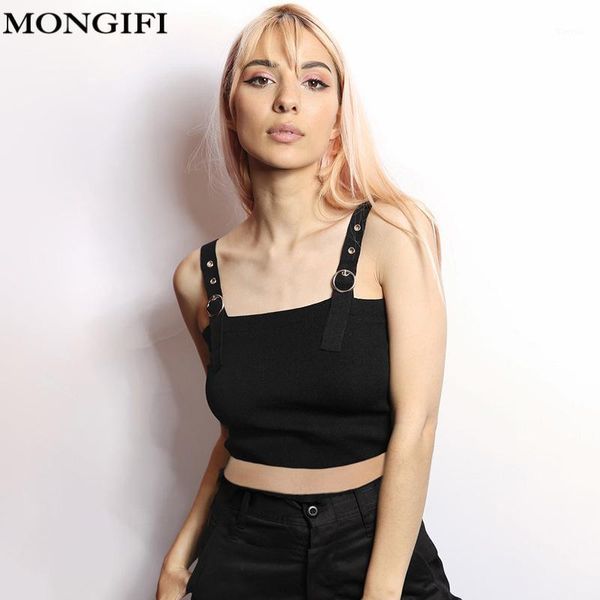 

mongifi punk blackless tank women 2018 metal button club hippie camis black spaghetti strap crop off shoulder camisole1, White