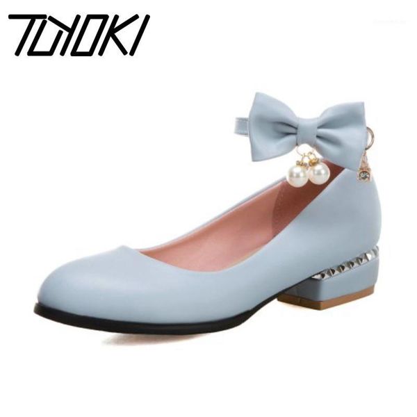 

dress shoes tuyoki arrival women pumps modern metal buckle bowknot fashion pearls solid color footwear size 32-431, Black