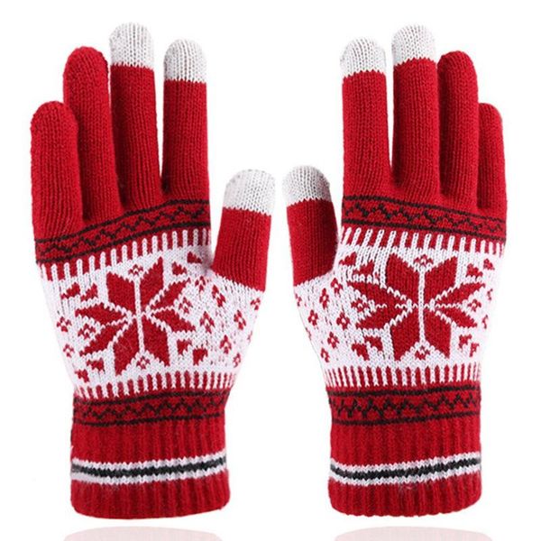 

cute christmas warm winter gloves snowflake printed knitted touch gloves men women touch screen glove party supplies, Blue;gray