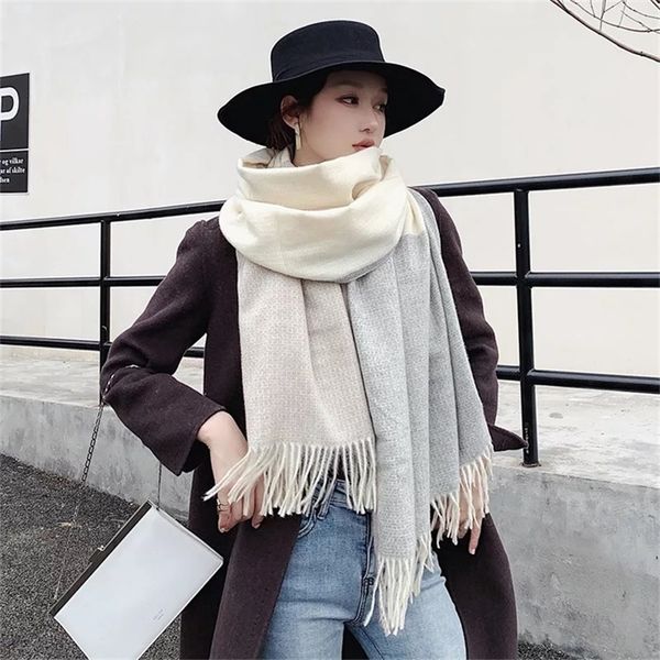 

new style winter warm china quality silk lady fashion cashmere scarves women thickened popular print shawl beach collar scarf y201007, Blue;gray