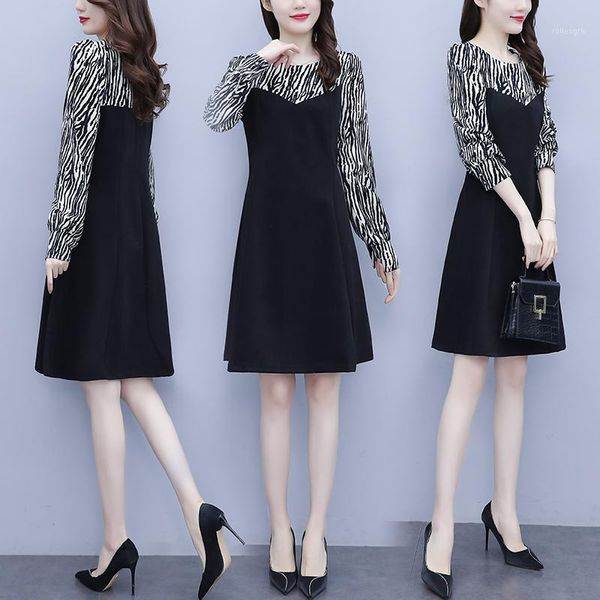 

womens plus size l-5xl dress xxl xxxl 3xl xxxxl 4xl long sleeves stripe patchwork slim casual loose blouses blusas dress clothes1, Black;gray