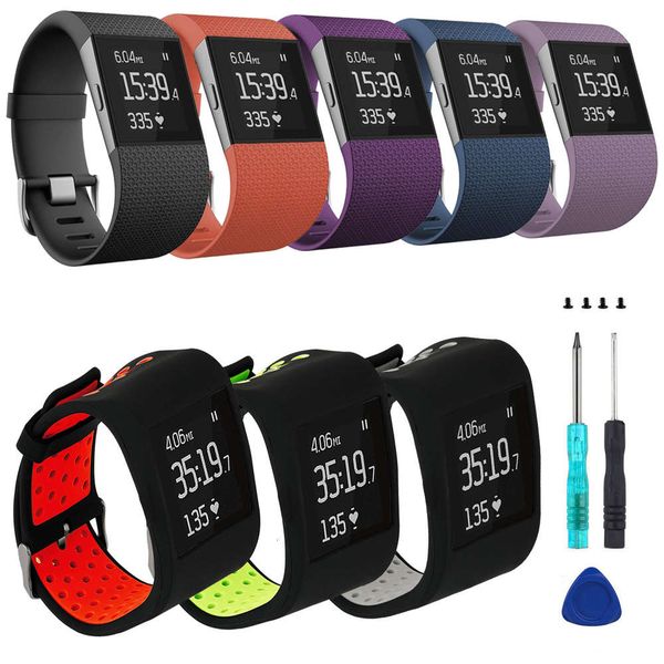 

suitable for fitbit surge smart watch strap two color round hole silicone one-piece replacement wristband delivery tool