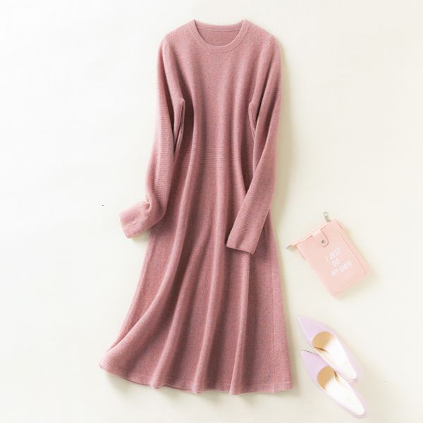 

2021 100% cashmere and knitting wool women's dresses new winter fashion length-keen female dress o-neck cloth mz7s, Black;gray