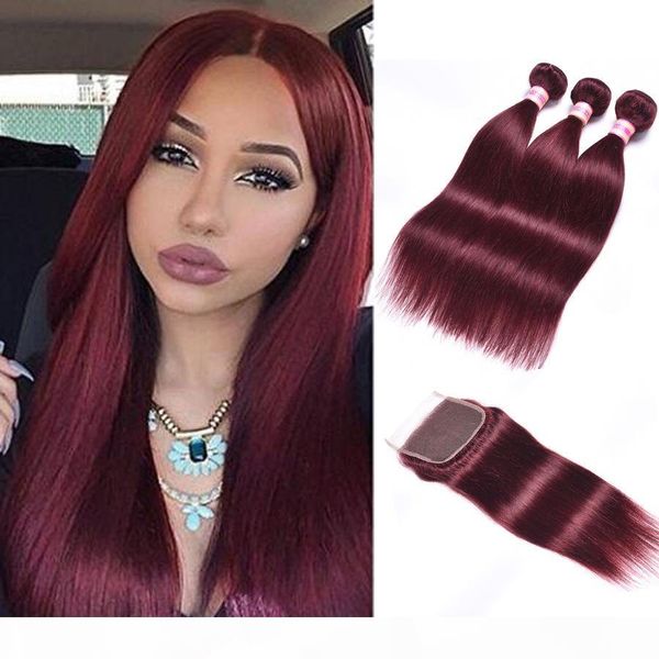 

9a brazilian virgin hair straight bundles with closures 99j# 27# 30# 2# 4# human hair bundles with 4*4 lace closure, Black