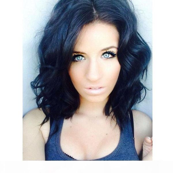 

short curly full lace human hair wigs for black women brazilian virgin hair glueless short bob wavy lace front wig, Black;brown