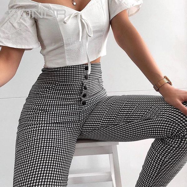

2020 summer new fashion temperament slim slimming high waist casual pants women's popular ins button tight leggings1, Black;white