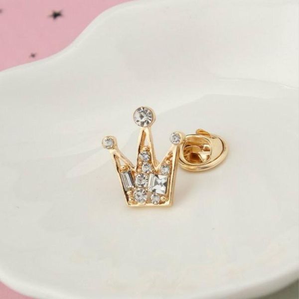 

crown rhinestone brooch couple mini retro small brooch men and women suit shirt button collar pin accessories, Gray