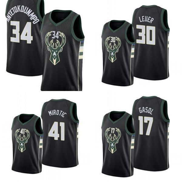 

milwaukee bucks men giannis antetokounmpo pau gasol nikola mirotic jon leuer jersey, Black