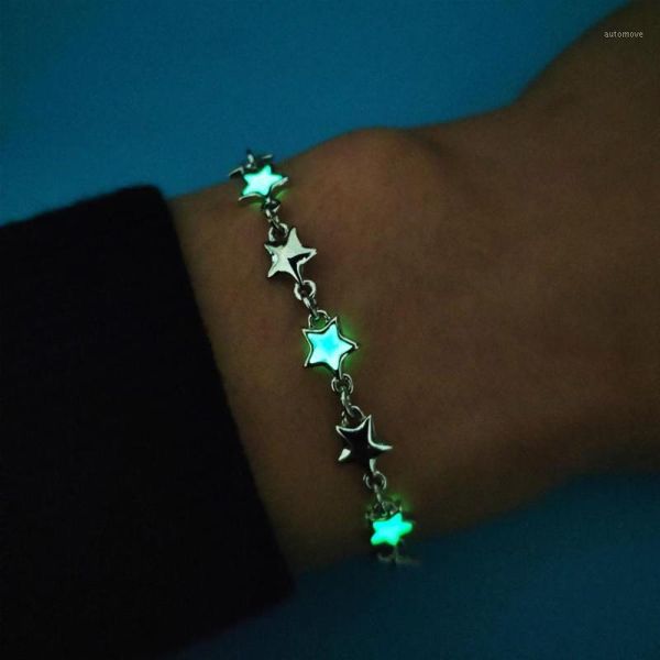 

2020 women charm bracelet wholesale personality creative luminous star bracelet fashion glow in the dark alloyjewelry gift1, Golden;silver
