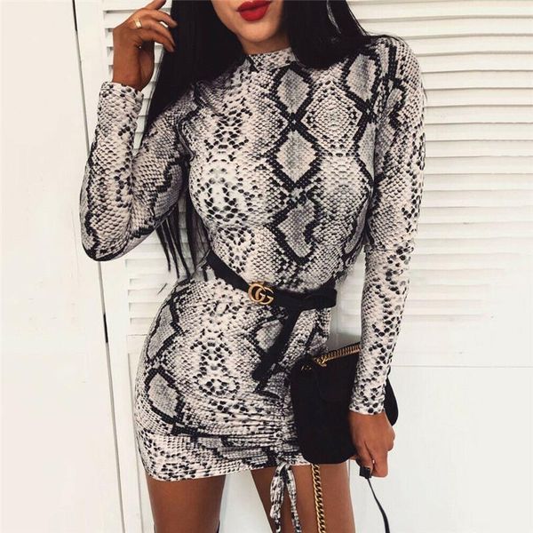 

fashion women snake print bodycon mini dress elegant long sleeve eveing party club slim short ladies dresses streetwear, Black;gray