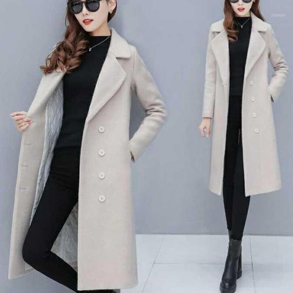 

women's wool & blends winter fashion slim coat women long-sleeved casual medium long manteau femme abrigos mujer invierno 2021 w10171, Black