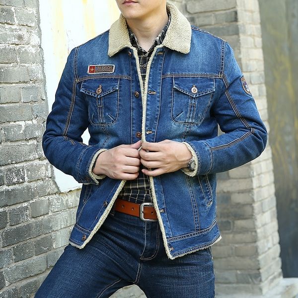 

men winter jackets brand retro denim jacket jeans coats parka wool inner fleece thicken warm denim coat new arrival 201123, Black;brown