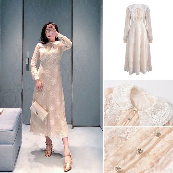 

французский супер фея грибок кружево 2020 осенью новое платье dresslace dressbaby воротник высокой талии платья женские h07151 3uwqm, Black;gray