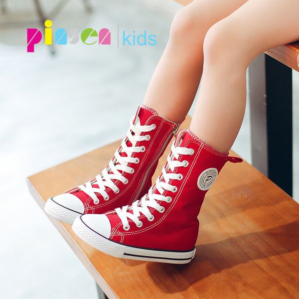 

pinsen 2019 spring autumn cancas childen baby girl boys breathable kids shoes girls fashion boots, Black;red