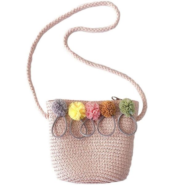 

girls shoulder bag straw rattan weave crossbody bag for baby girls pink