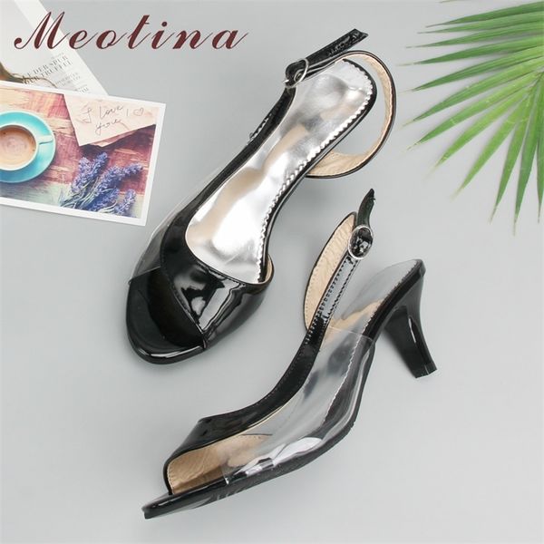 

meotina shoes women sandals summer ladies sandals transparent neon low heels designer shoes high heels yellow big size 11 12 46 y200405, Black