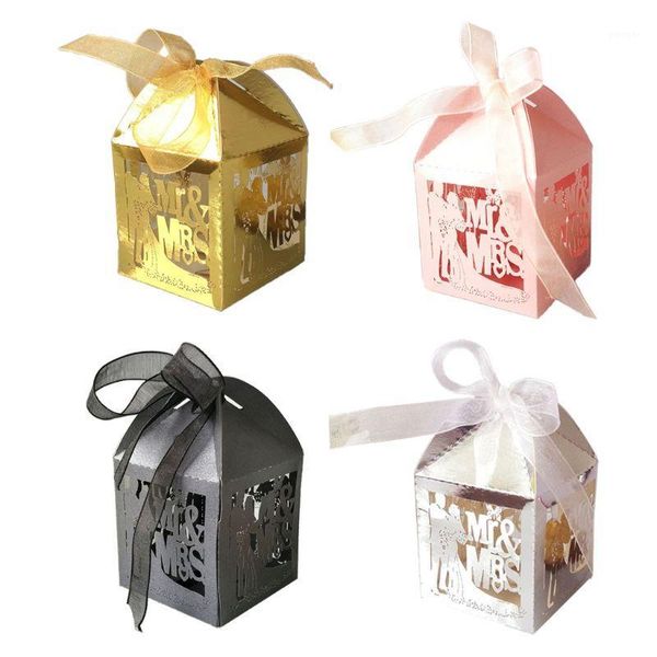 

gift wrap 25pcs/set mr & mrs laser cut hollow favors gifts candy boxes with ribbon baby shower wedding party supplies 72xf1
