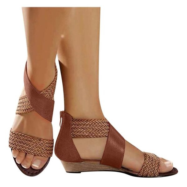 

womail sandals women platform summer wedges shoes for womans weave wedge heel shoes zipper sandals casual beach roman, Black