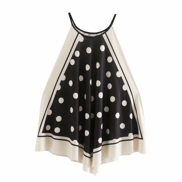 

new women vintage polka dot print halter chic camis tank ladies summer hang on neck patchwork knitted vest ls6496 201028, White
