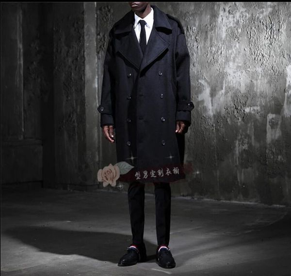 

2020 american european male double breasted long wool section autumn and winter jacket mantle jb7h, Black;brown