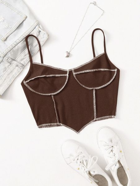 

contrast stitch asymmetrical hem cami f3pv#, White