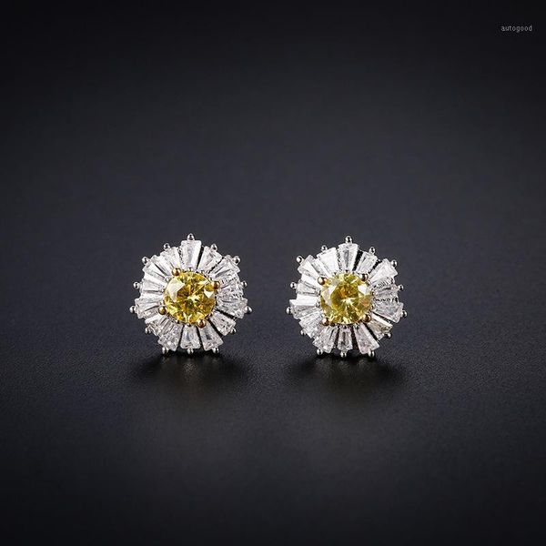 

stud 2021 fashion charm sterling silver original , yellow sun flower pattern earrings women luxury jewelry gifts1, Golden;silver