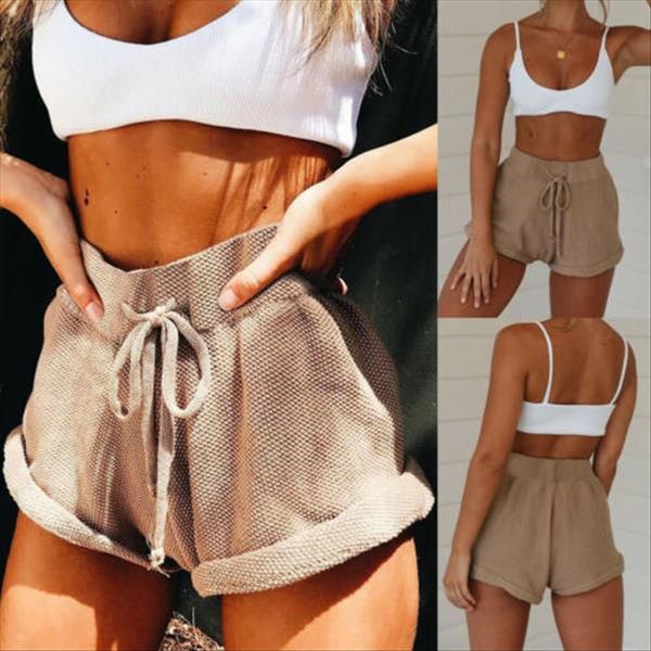 

new women high waist tie belt shorts bottoms summer loose trousers ants, White;black