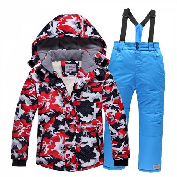 

skiing jackets let's go boys ski suit thicken warm hooded children's snowsuit waterproof snowboard jacket pants set 5 -11 year1