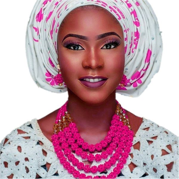 

uroru red and gold jewelry sets 4 layers crystal african beaded balls necklace set for nigerian weddings party jewllery set 2020 t200507, Slivery;golden