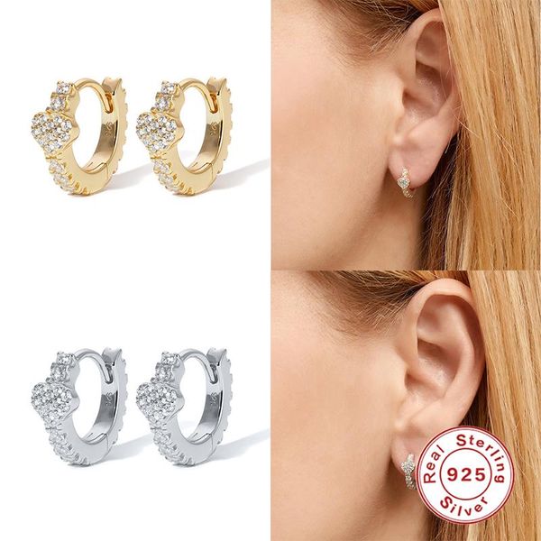 

hoop & huggie romad 925 sterling silver earrings for women heart shaped turquoise with exquisite zircon fashion wedding jewelry, Golden;silver