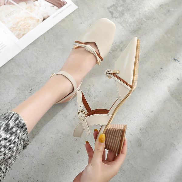 

butterfly-knot cover toe sandals women thick wood heels grandma shoes woman slingback square toe student sandalias mujer 20211, Black