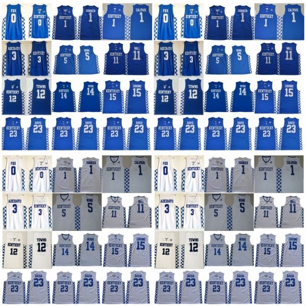 

ncaa men kentucky college 23 davis 12 towns devin 1 booker 0 fox john 11 wall demarcus 15 cousins ado 3 wildcats basketball jerseys, Black