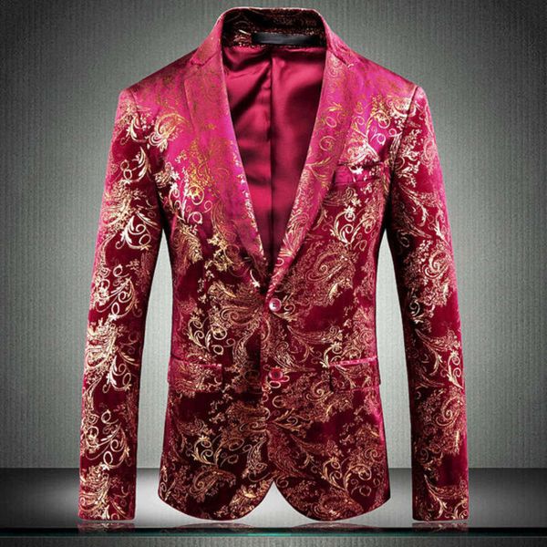 

2019 men's printed performance dress spring new two button oversized suit for men, White;black