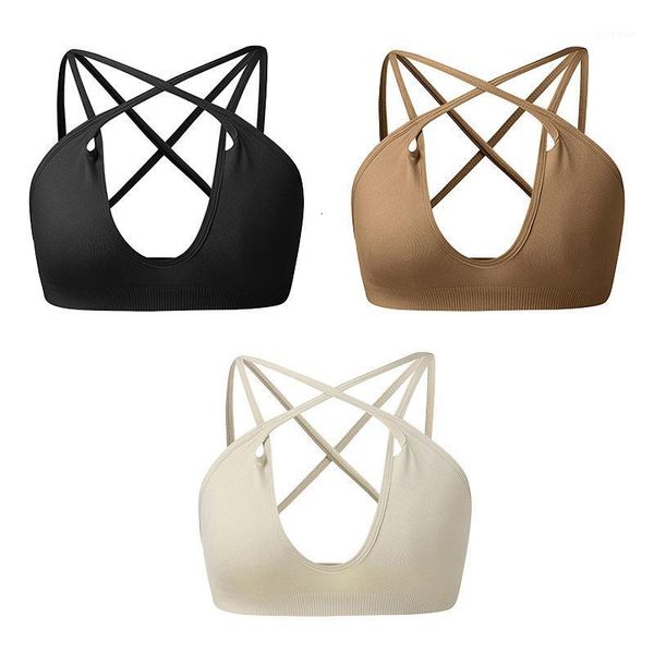 

cross back yoga bra women, shockproof breathable sport bra padded push up sports bras, gym fitness workout sport1, White;black