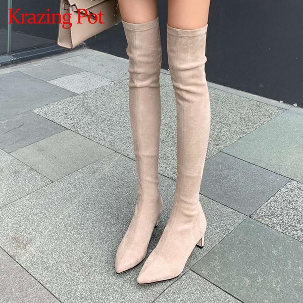 

krazing pot new plus size pointed toe stretch boots high street fashion beauty lady elegant daily wear over-the-knee boots l8f2, Black