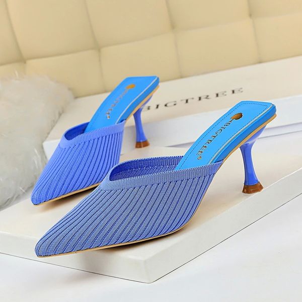 

2020 new style summer mesh slides women 6cm low high heels hollow mules shales casual yellow kitten heels slippers shoes #wj9c, Black