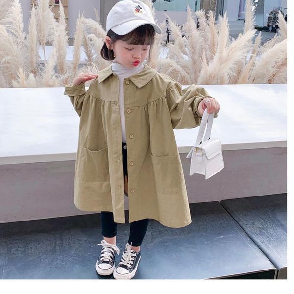 

spring autumn korean girls khaki windbreaker cotton baby girl jacket children dress coat british kids overcoat trench1, Blue;gray
