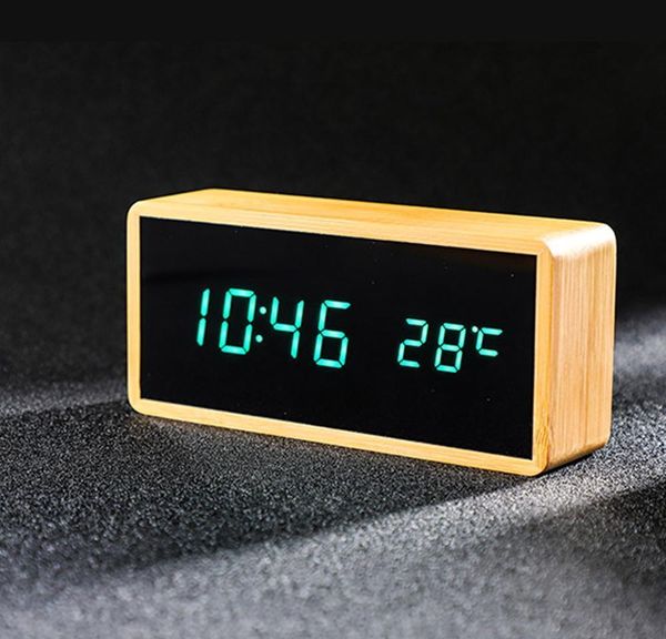 

wooden alarm clock rectangle temperature electronic clock digital led desk bamboo alarm watch sn bbyech lipper