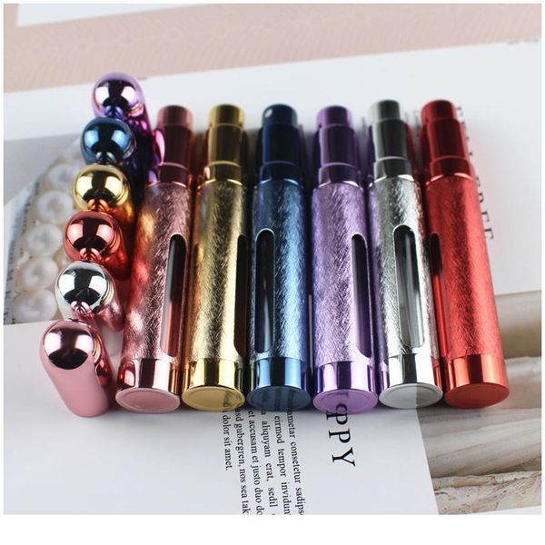 

12pcs/lot aluminum glass bottle 12ml metal refillable perfume atomizers portable spray empty fragrance a qylbmf