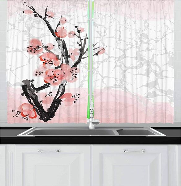 

цветочные кухни шторы японские cherry blossom sakura дерево отделение soft pastel акварель распечатать занавески для кухни кафе