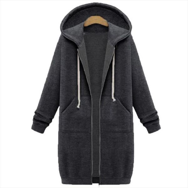 

autumn winter coat women 2020 fashion casual long zipper hooded jacket hoodie sweatshirt vintage outwear coat plus size, Black