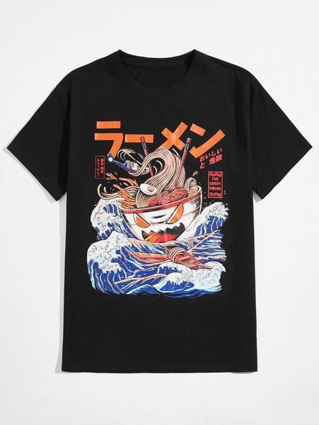 

romwe x ilustrata 1pc noodle graphic tee p1qo#, White;black