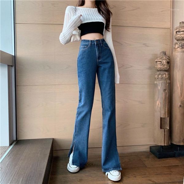 

2020 new spring and autumn office lady fashion casual cotton brand female women girls high waist cotton wide leg jeans1, Blue
