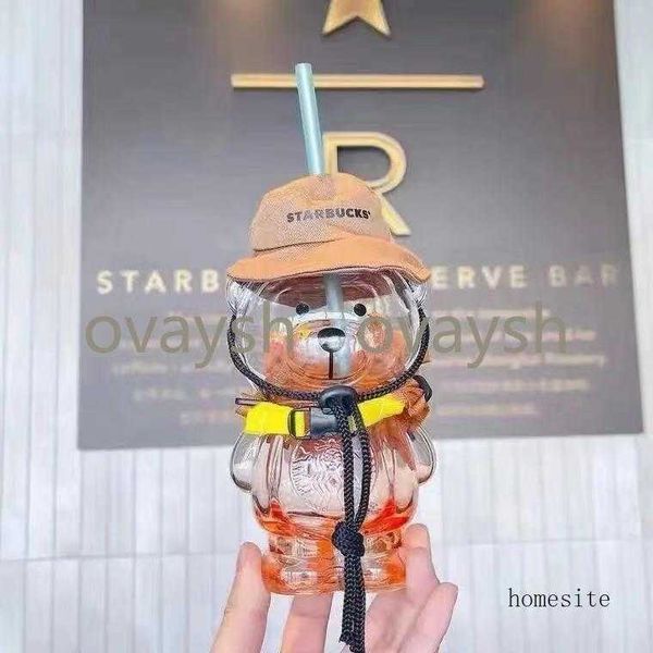 

2021 starbucks limited edition mugs 420ml summer camping bear glass straw cupa6ii