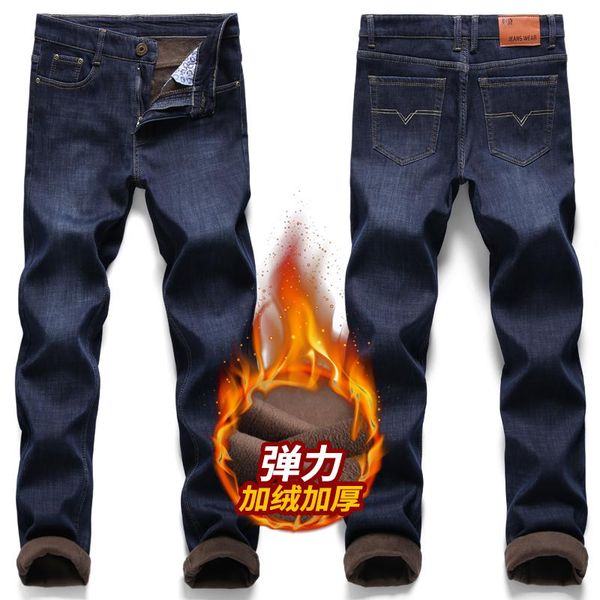 

men winter black denim jeans thicker warm straight fit long jeans good quality men fleece smart casual long blue size 40
