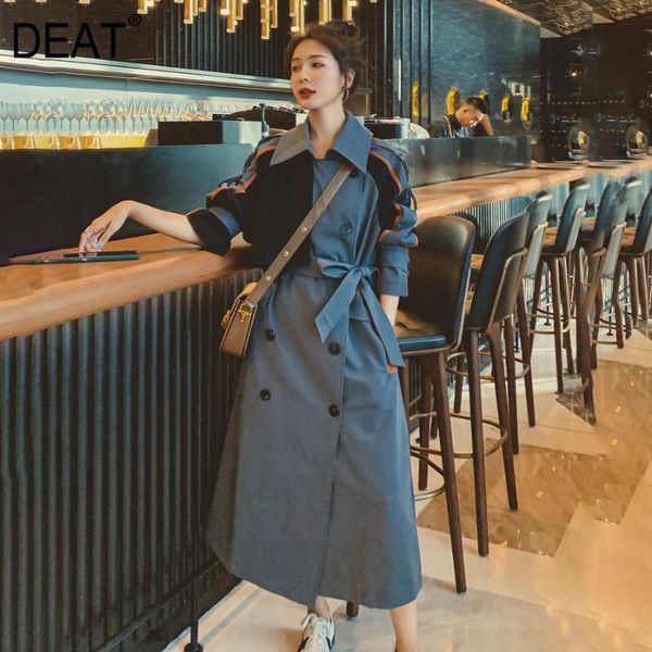 

[deat] 2020 new autumn fashion women trench full sleeve lapel collar high street loose wild hit color windbreaker coat tu170, Tan;black