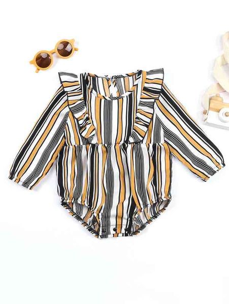 

baby vertical striped ruffle trim bodysuit she, Blue