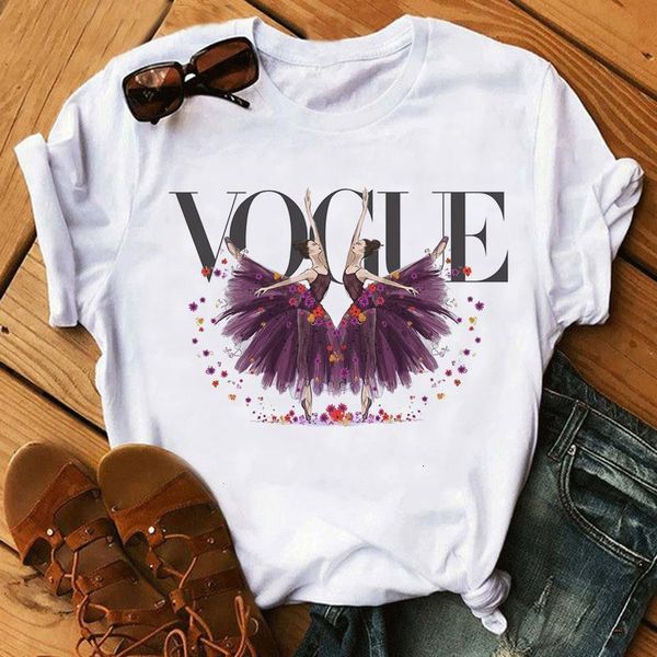 

vogue ballet women sweet t shirts cartoon female t-shirts kawaii harajuku korean style woman short sleeve t-shirt, White