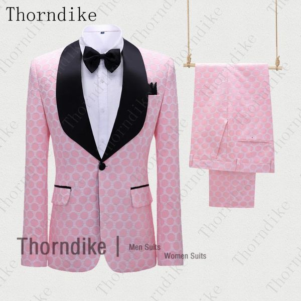 

thorndike pink polka dots men's wedding party slim fit suits 2 piece jacket pants set for groom marriage tuxedo terno masculino, White;black